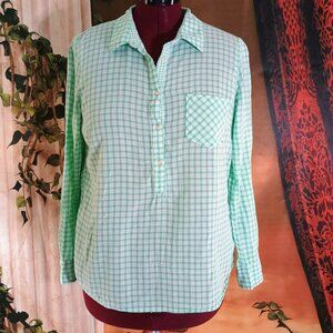 EUC Merona Sz XXL Green & White Gingham Cotton Button Down Shirt Classic Preppy